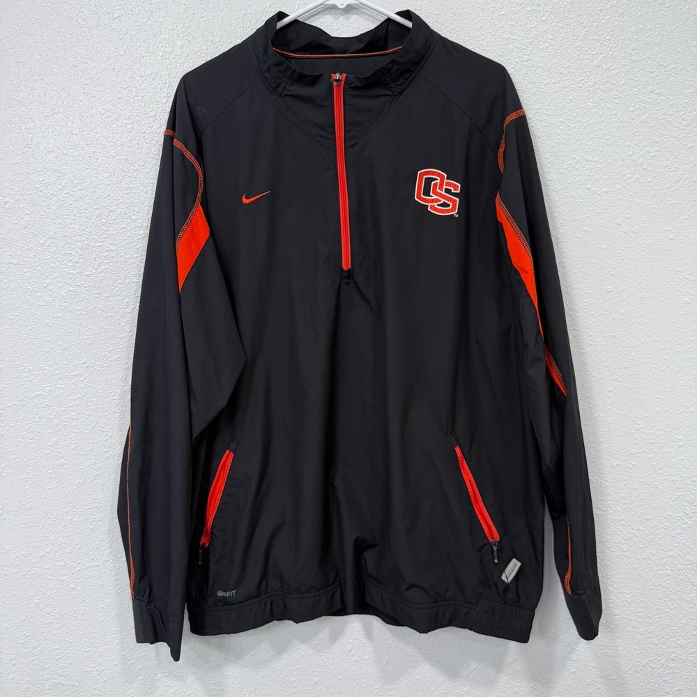 Nike‎ Oregon State Beavers Quarter Zip Pullover Jacket Black Orange XL Dri-FIT